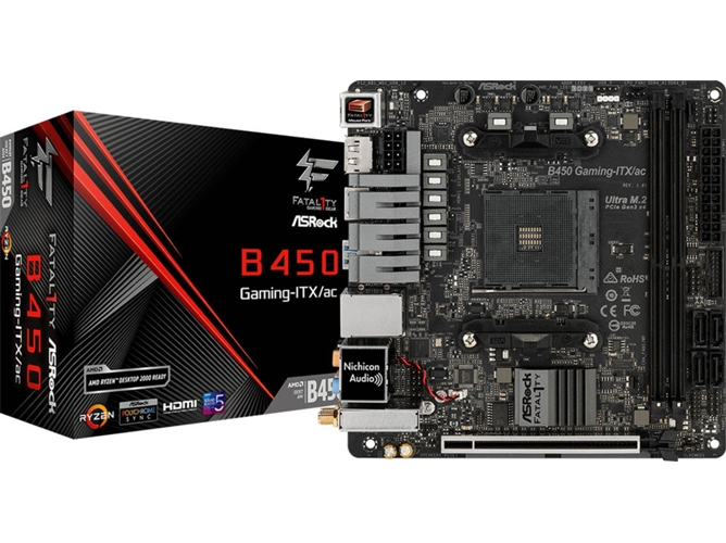 Placa Base ASROCK Fatal1ty B450 Gaming-ITX/ac (Socket AM4 - AMD B450 - Mini-ITX)
