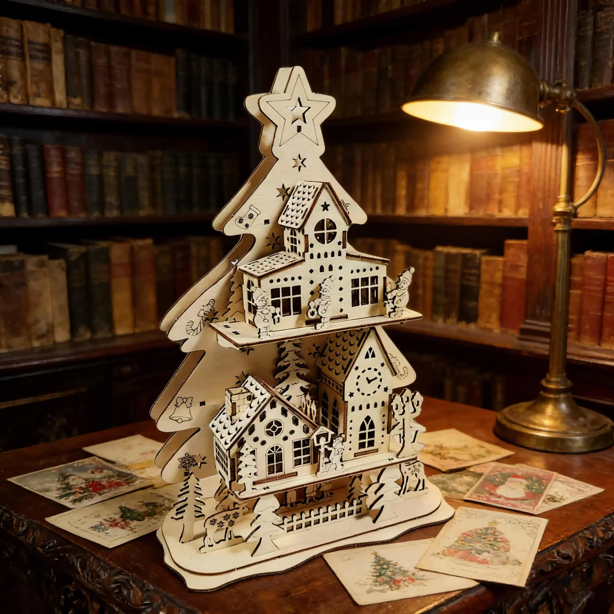 Rompecabezas 3d De Una Casa En El Árbol De Navidad, Modelo De Madera Para Armar.