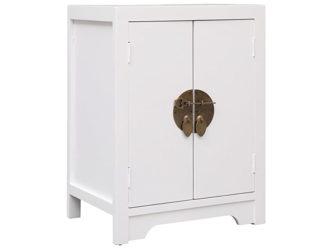 Mesita de Noche 38X28X52 Cm Madera de Paulownia Blanco