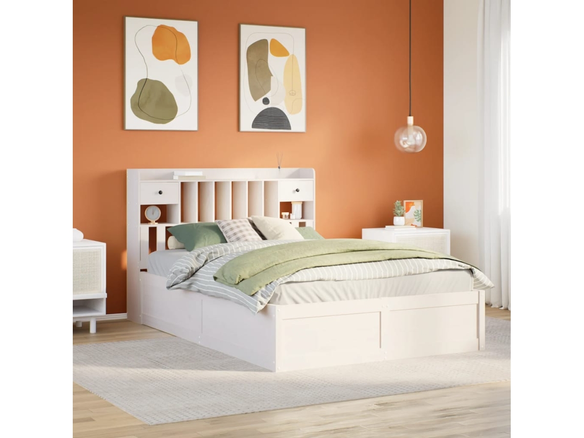 Cama De Matrimonio | Cama Para Adultos | Estructura De Cama Sin Colchón Madera De Pino Blanca 140x200 Cm