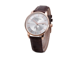 Reloj De Pulsera De Cuarzo Para Mujer Con Correa De Piel Sintética, Caja Dorada Y Blanca.