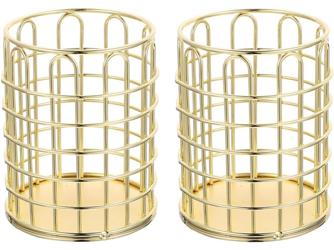 Juego de 2 portalápices metálicos con soporte de alambre para brochas de maquillaje, organizador de Gokoco