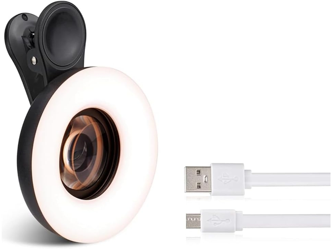 Mini Anillo De Luz Portátil Recargable Con Brillo Ajustable Y Lente Macro Para Smartphones.