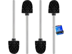 Juego De Cepillos Para Inodoro Clásicos (paquete De 4), Mango De Acero Inoxidable, Cepillo Negro De 8 Cm, Limpieza Eficaz, Uso Doméstico, Ex