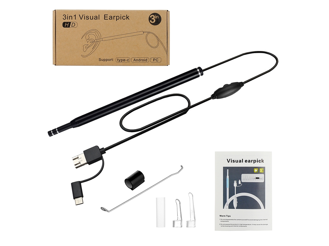 Hisopo Para Endoscopio/otoscopio 3 En 1 Con Lente De Cámara De 5,5 Mm Y 6 Led Ajustables Para La Limpieza De Oídos.