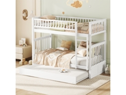 Litera De 90x200 Cm, Cama Triple Con Cama Nido, Barandillas De Seguridad Altas, Escalera Robusta, Estructura De Madera, Color Blanco.