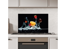 Panel antisalpicaduras para cocina - Agua - Frutas - Naranja - Fresa - Cereza - Negro 70x50 cm