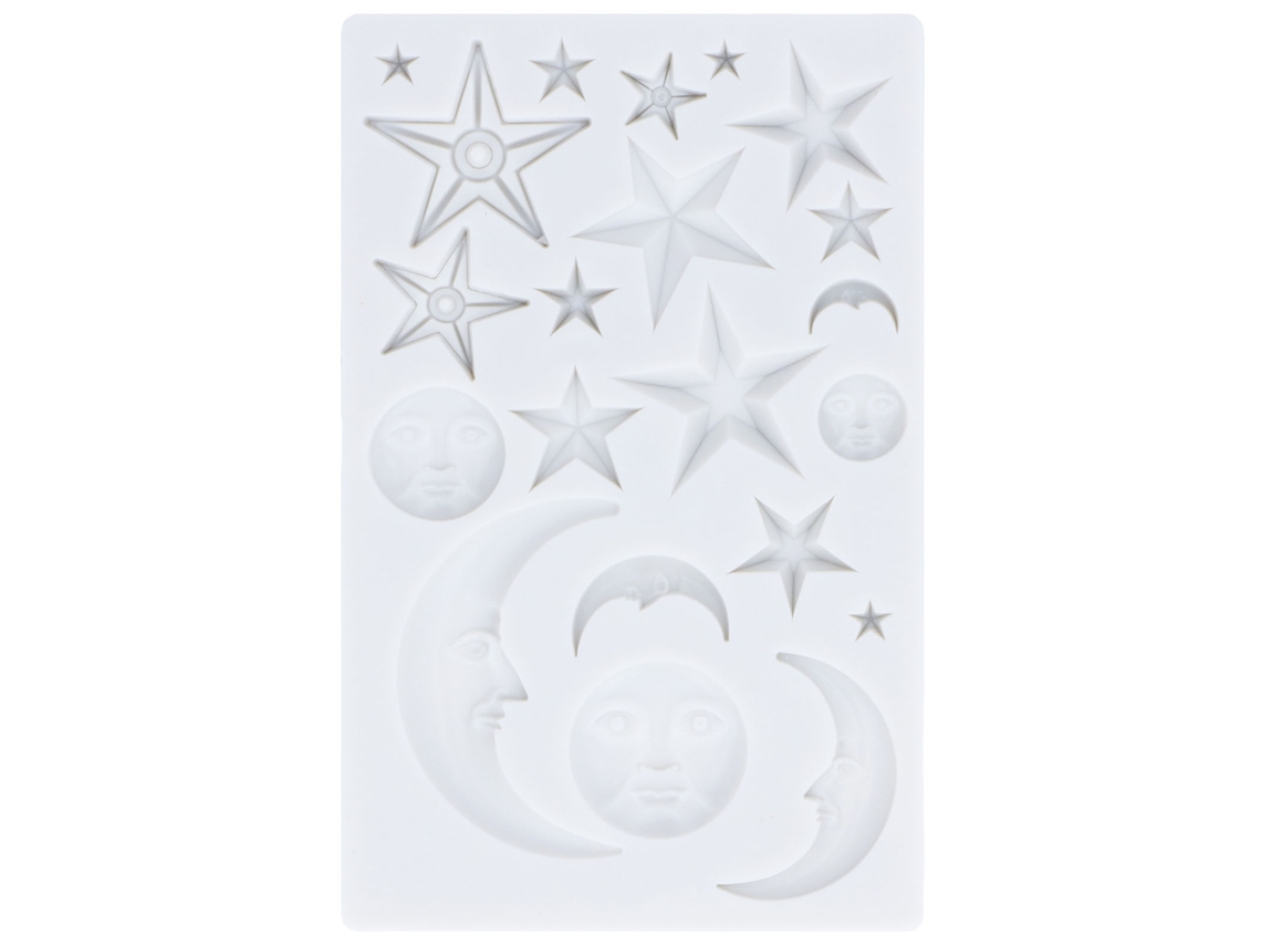 Molde de silicona para fondant Estrella Luna Cara, resistente al calor y reutilizable.