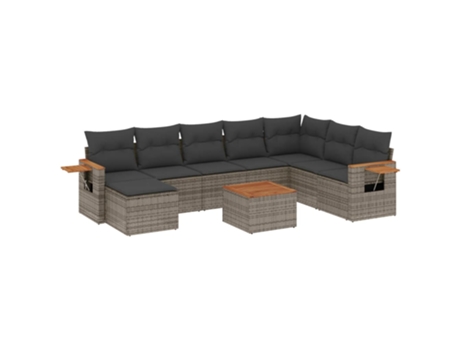 Conjunto 9 de muebles de jardín VIDAXL y cojines ratán sintético gris