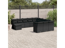 Conjunto de sofá de jardín de 12 piezas con cojines en mimbre sintético negro de DKD Home Decor