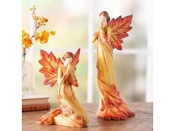 Estatua de resina de un ángel arrodillado, elaborada a partir de hojas de arce, para decoración de mesa.