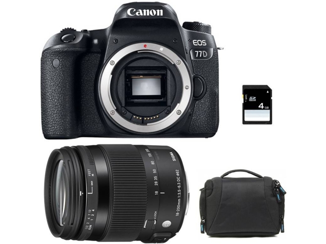 Kit Cámara Réflex CANON EOS 77D + Sigma 18-200 OS HSM + Bolsa + SD 4Go