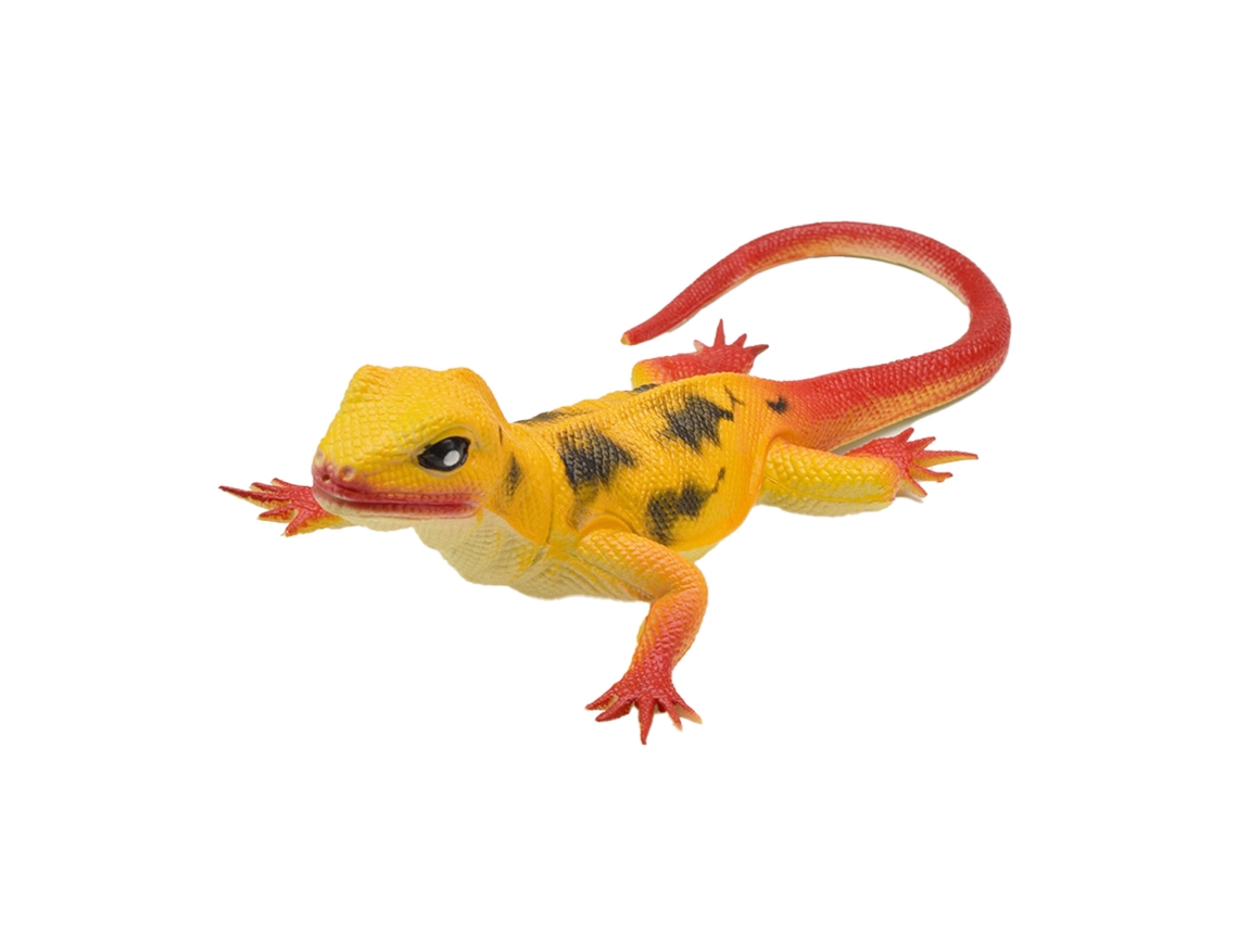 Lagarto de juguete realista con chirriador al presionarlo, ideal para jugar y relajarse, color amarillo.