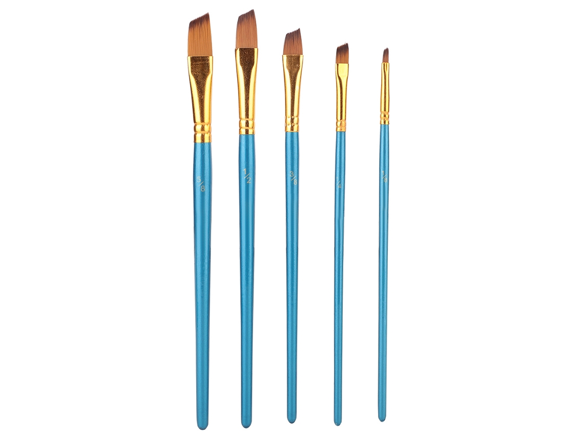 5 Pinceles Planos De Nailon Azul Para Gouache Y Acuarela.