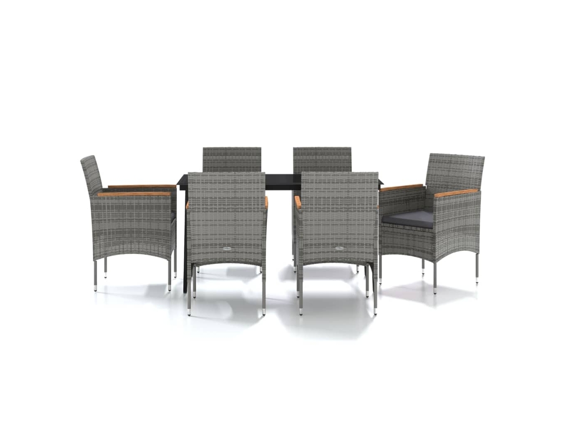vidaXL Juego de comedor para jardín de 7 piezas y cojines gris y negro