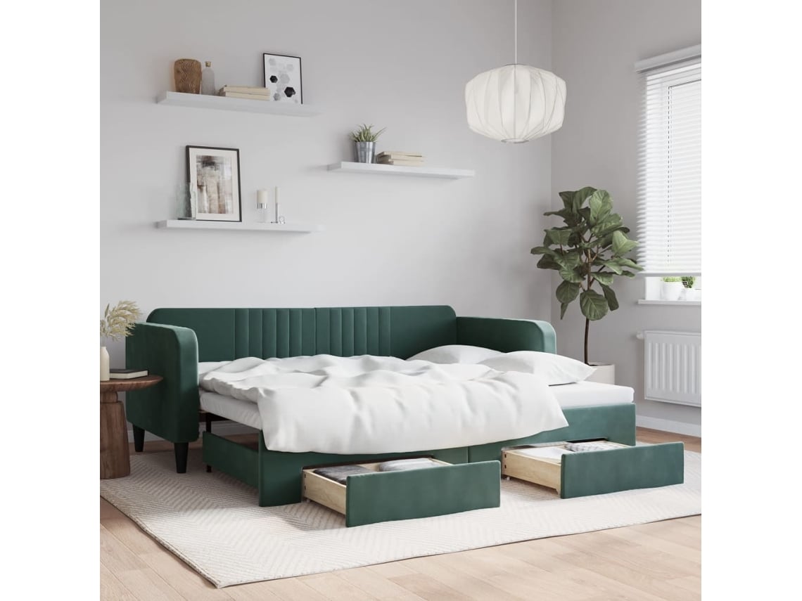 Sofá Cama Nido Con Cajones Terciopelo Verde Oscuro 90x200 Cm