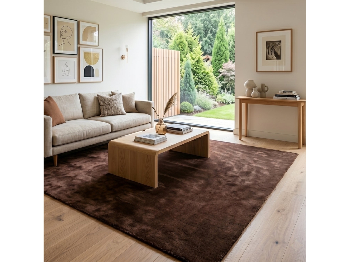 Rugura - Alfombra Lavable Y Antideslizante De Salón O Habitación, Lisa, De Pelo Corto, Suave, 120x170cm, Marrón