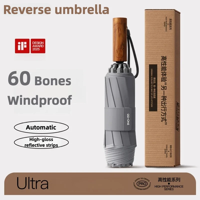 Paraguas Plegable Automático Reversible Reforzado, Resistente Al Viento Y Al Rebote (gris Niebla, 10k), Con Protección Solar Y Resistente A La Lluvia.