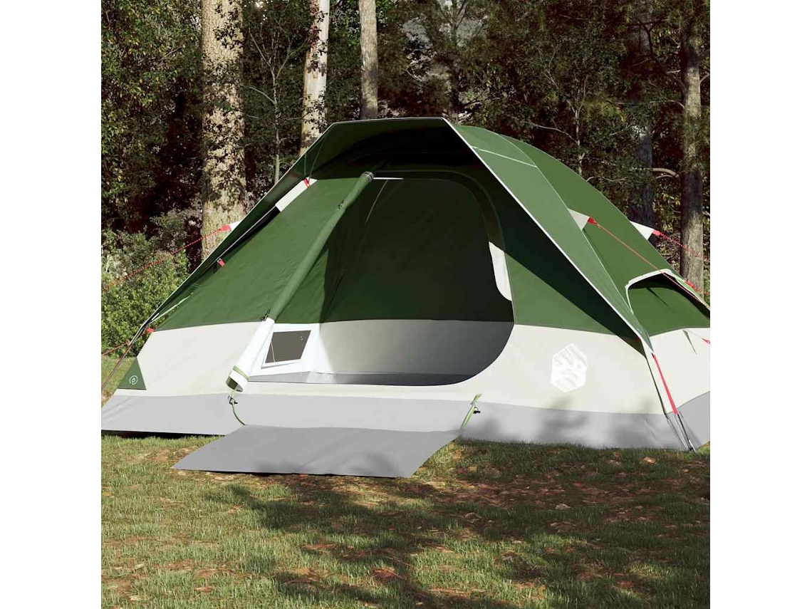 Tienda de campaña tipo domo impermeable verde para 4 personas.