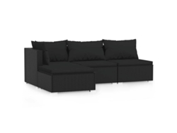 Maison Exclusive - Conjunto de jardín de 4 piezas con cojines de mimbre, color negro