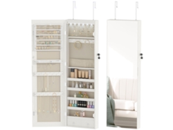 Espejo joyero con luz de pared LED, cerradura de puerta, espejo blanco