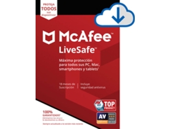 Software MCAFEE Livesafe ESD (Dispositivos Ilimitados - 18 meses - PC, MacBook, Smartphone y Tablet) — Software PC