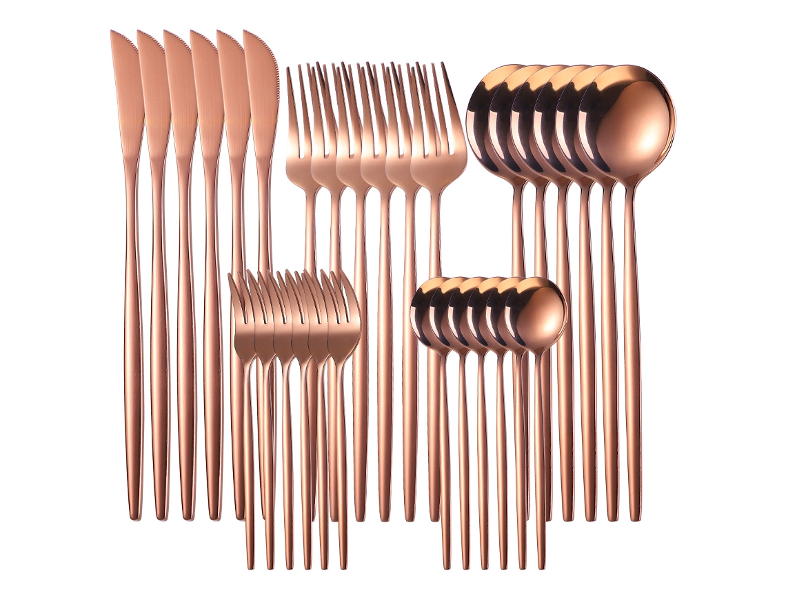 Conjunto de Talheres de Aço Inoxidável 30 Und — Ouro Rosa GERTIZ
