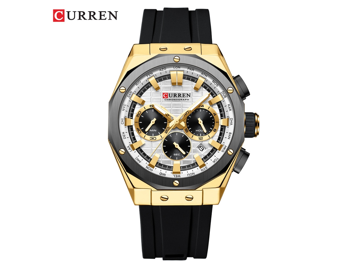 Reloj unisex multifuncional (blanco) con esfera grande, resistente al agua, calendario, reloj para parejas con correa de caucho.