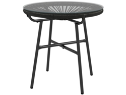 Mesa Auxiliar De Jardín Estilo Bohemio, De Ratán, Con Cristal Templado Pe Negro.