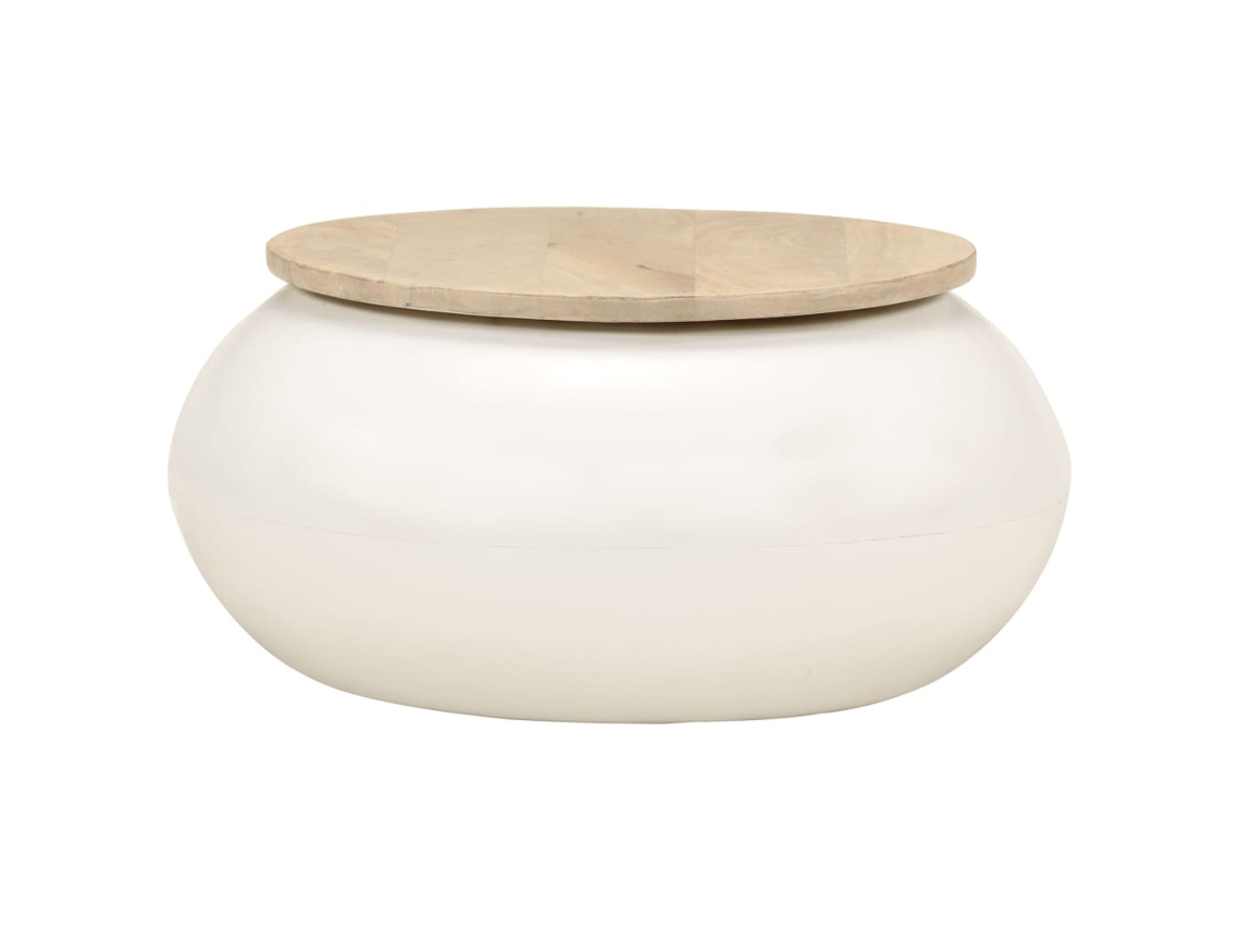 Mesa De Centro De Madera Maciza De Mango Blanca 51x51x27 Cm
