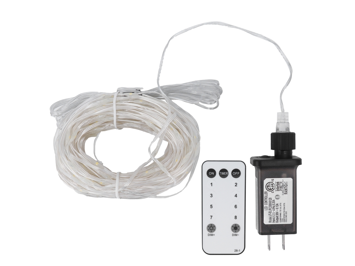 Guirnalda de luces LED transparentes, modelo 2026, 23 m, 200 LED, con mando a distancia, luz blanca cálida, ideal para decoración exterior, fiestas y días festivos.