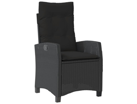 Sillón reclinable de jardín VIDAXL con cojines ratán sintético negro