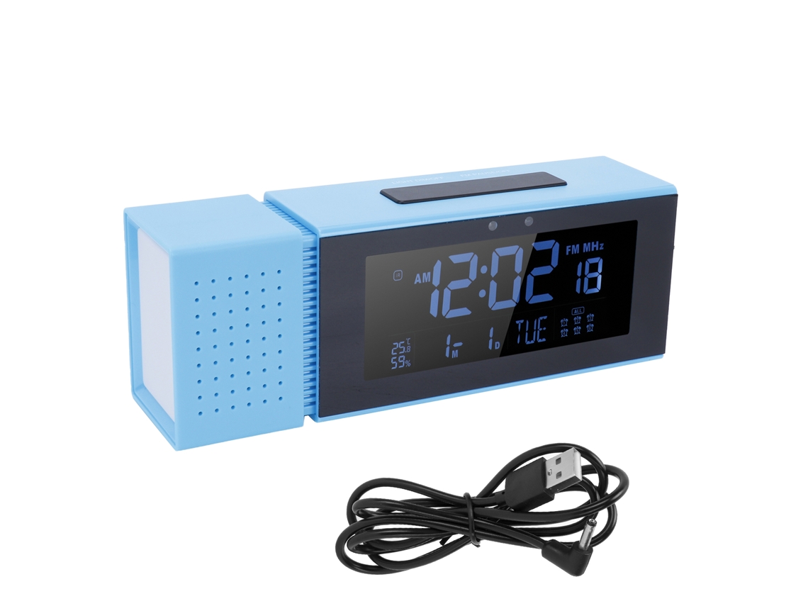 Reloj digital con luz nocturna, radio FM y monitor de temperatura