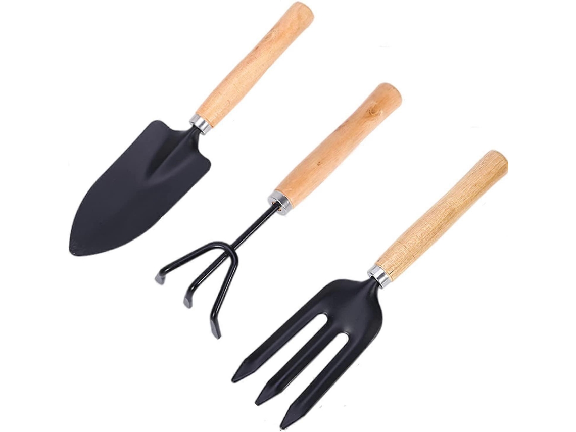 3 Herramientas De Jardinería Mini, Kit De Jardinería Con Pala Pequeña, Azada Y Rastrillo, Mango Pequeño