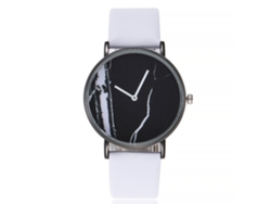 Reloj De Pulsera Unisex De Cuarzo Con Diseño De Mármol De Vansvar Y Correa De Pu Blanca.