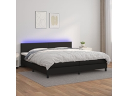 Cama Box Spring Colchón Y Led Cuero Sintético Negro 200x200 Cm