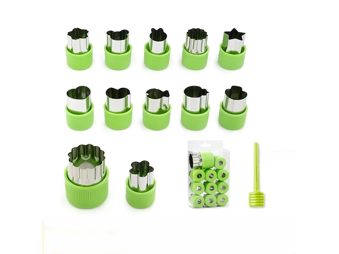 Juego de 12 mini cortadores de galletas y verduras, acero inoxidable, verde Tommy01