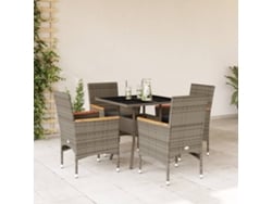 5 Piezas Conjunto Jantar Jardim C/ Almofadões Vime Pe/vidro Cinza Dkd Home Decor