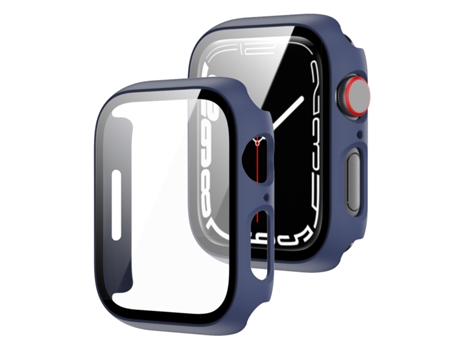 Bisel de parte 2 en 1 + funda protectora de vidrio templado para Apple Watch Series 9/8/7 45 mm (azul)