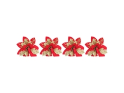 4pcs Flores De Natal Artificiais Poinsettia Vermelho Dourado Com Glitter Pó Para Decorar Árvore De Natal