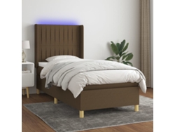 Cama Box Spring Colchón Luces Led Tela Marrón Oscuro 100x200cm