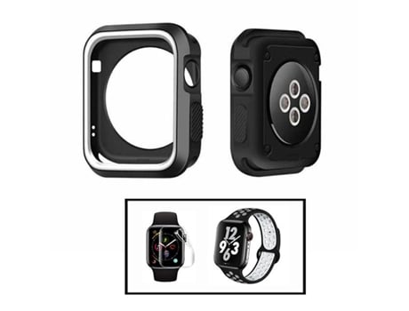 Kit Correa Deportiva Cubierta Protección Reforzada Película Hidrogel para Apple Watch Series 9 Aluminio 41Mm Negro/Blanco