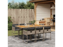 Juego de comedor de jardín de 7 piezas con cojines, mimbre gris, DKD Home Decor