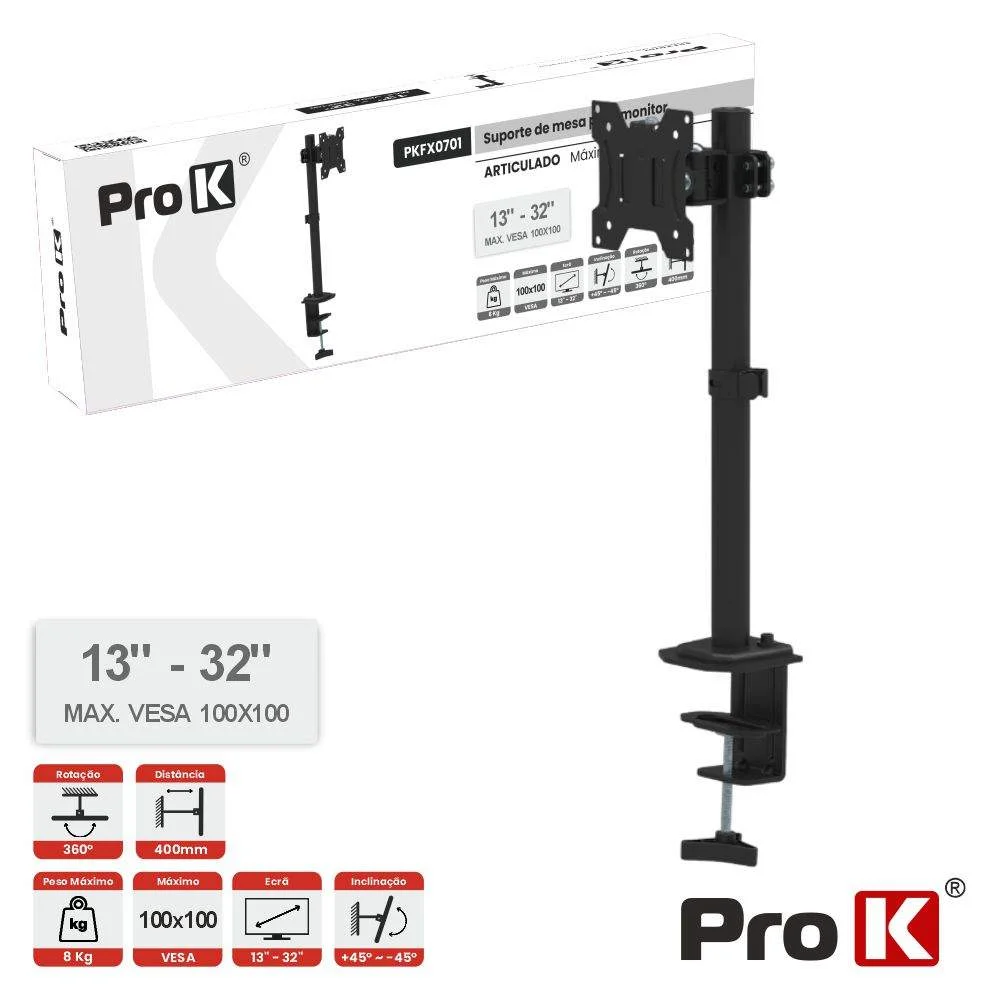 Soporte para monitores de escritorio de 13 a 32 pulgadas, 8 kg, VESA 100x100 PRO K
