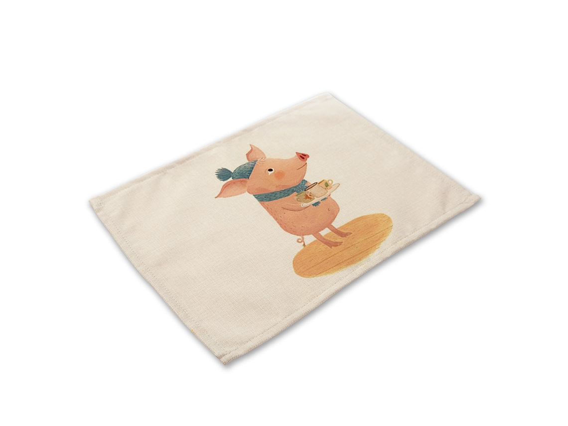 NEVEANCE Mantel de Algodón y Lino con Estampado de Cerdo, Antideslizante y Aislante Térmico, para Bol, Plato y Tenedor (MA0024-3)