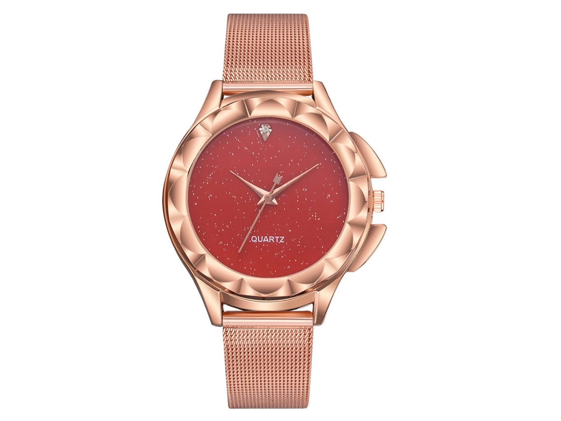 Reloj De Pulsera De Cuarzo Para Mujer Con Correa De Malla Y Brillantes Diamantes De Imitación (rojo)