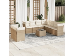 Conjunto de sofá de jardín de 10 piezas con cojines, mimbre sintético beige, Dkd Home Decor