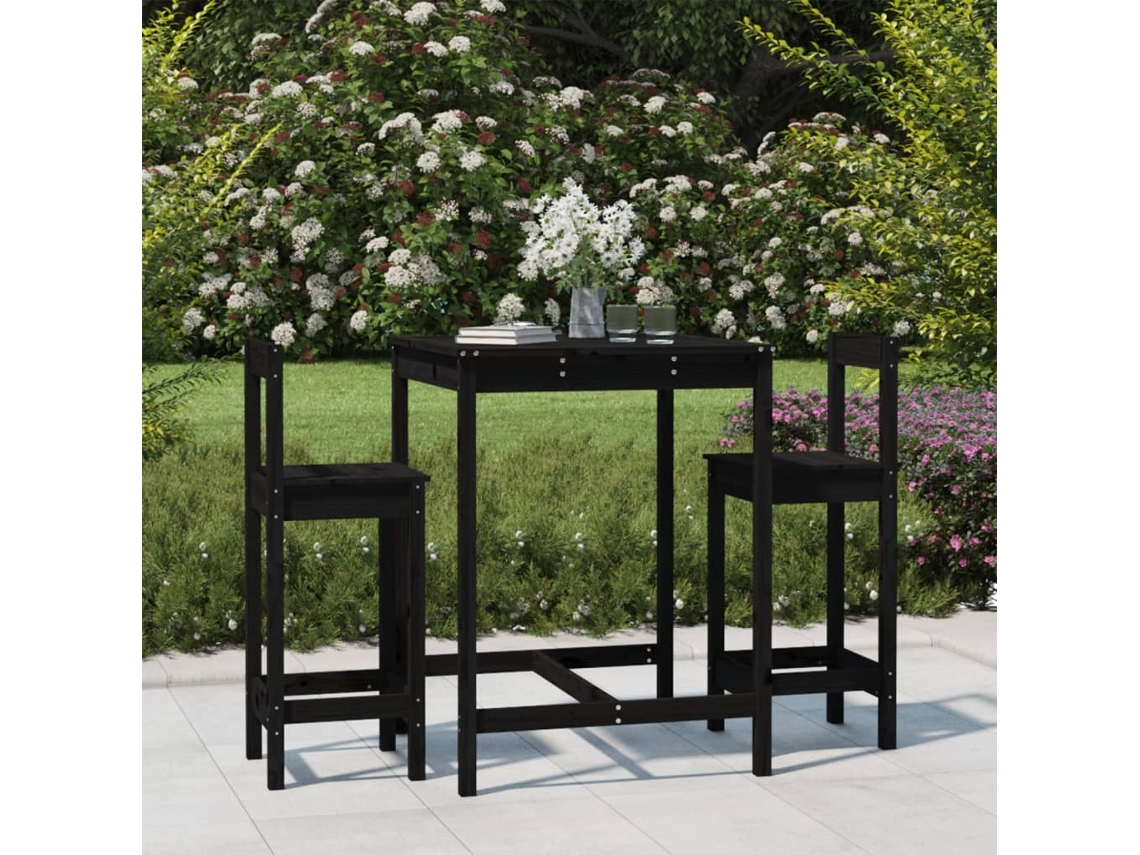 Conjunto de bar de jardín de 3 piezas en pino macizo negro DKD Home Decor