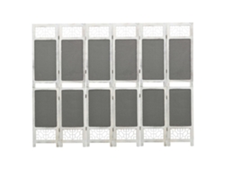 Biombo separador de ambientes, 6 paneles, 210 x 165 cm, tela gris y madera blanca, Dec031073