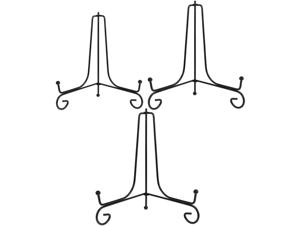 Juego 3 Caballetes Hierro Negro Marcos Platos Diseño Estable Ligero Soporte Elegante Decoración Salas Estar